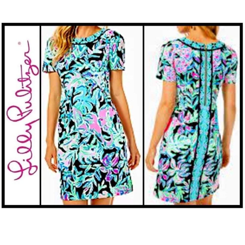 NWOT Lilly Pulitzer XL TAMAYA Short Sleeve ONYX LETS GET WILD Scuba Ponte Dress